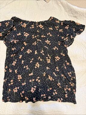Wit & Wisdom Black Floral Polka Dot Short Sleeve Blouse